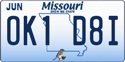 MO license plate OK1D8I