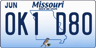 MO license plate OK1D8O