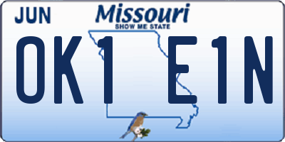 MO license plate OK1E1N