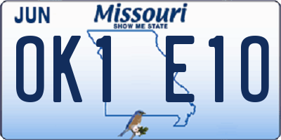 MO license plate OK1E1O