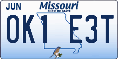 MO license plate OK1E3T
