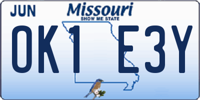MO license plate OK1E3Y