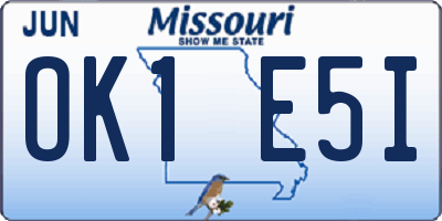 MO license plate OK1E5I