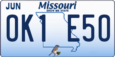 MO license plate OK1E5O
