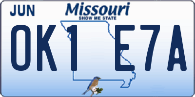 MO license plate OK1E7A