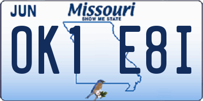 MO license plate OK1E8I