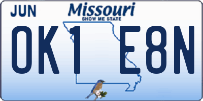 MO license plate OK1E8N