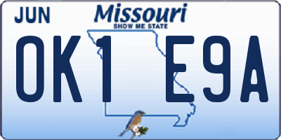 MO license plate OK1E9A
