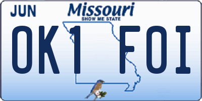 MO license plate OK1F0I
