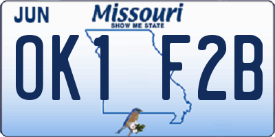 MO license plate OK1F2B