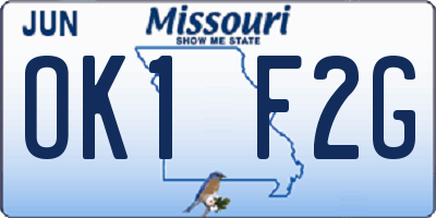 MO license plate OK1F2G