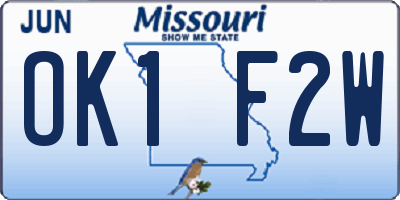 MO license plate OK1F2W