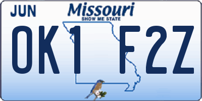 MO license plate OK1F2Z