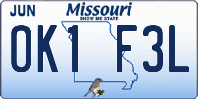 MO license plate OK1F3L