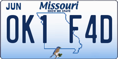 MO license plate OK1F4D