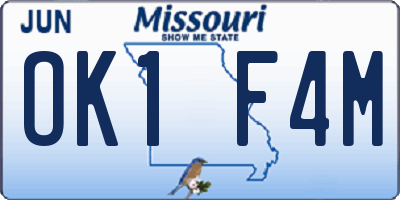 MO license plate OK1F4M