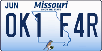 MO license plate OK1F4R