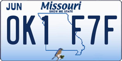 MO license plate OK1F7F