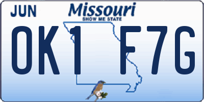 MO license plate OK1F7G