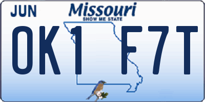 MO license plate OK1F7T