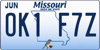 MO license plate OK1F7Z