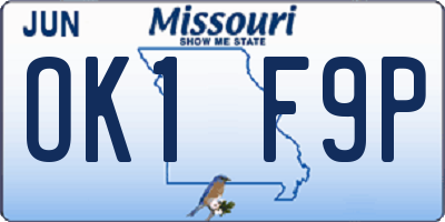 MO license plate OK1F9P