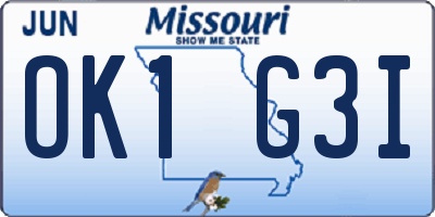MO license plate OK1G3I