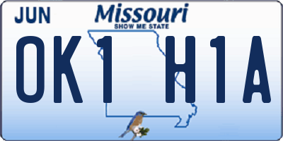 MO license plate OK1H1A