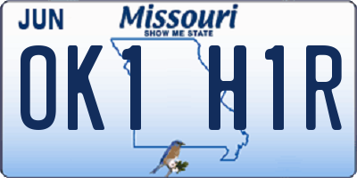 MO license plate OK1H1R