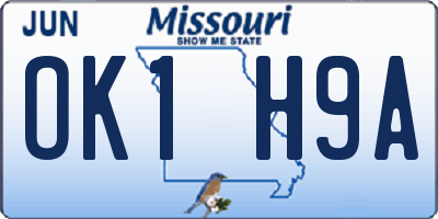 MO license plate OK1H9A