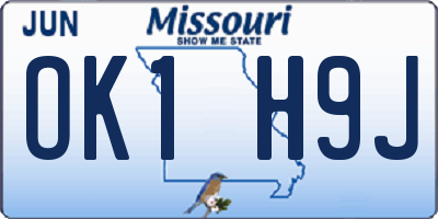 MO license plate OK1H9J