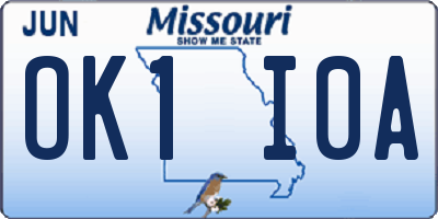 MO license plate OK1I0A