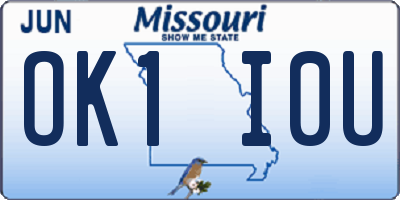 MO license plate OK1I0U
