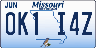 MO license plate OK1I4Z