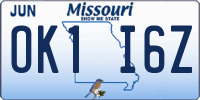 MO license plate OK1I6Z