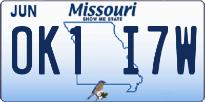 MO license plate OK1I7W