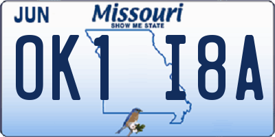 MO license plate OK1I8A