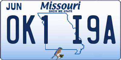 MO license plate OK1I9A