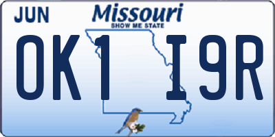 MO license plate OK1I9R