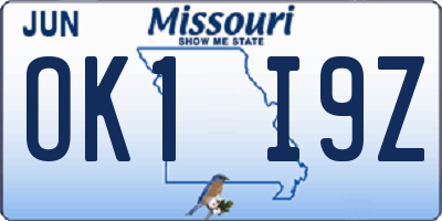 MO license plate OK1I9Z