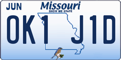 MO license plate OK1J1D