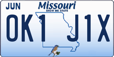 MO license plate OK1J1X