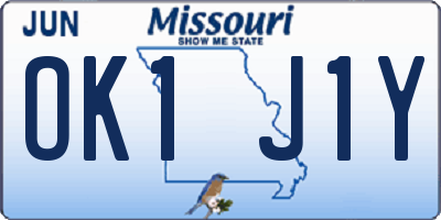 MO license plate OK1J1Y