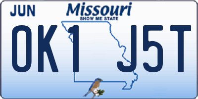 MO license plate OK1J5T