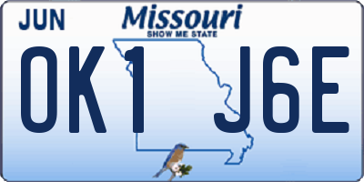 MO license plate OK1J6E