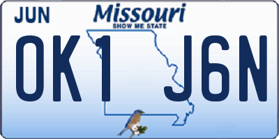 MO license plate OK1J6N