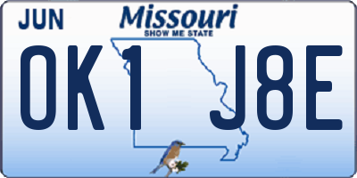 MO license plate OK1J8E