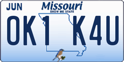 MO license plate OK1K4U