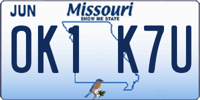 MO license plate OK1K7U