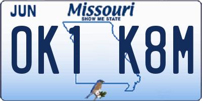 MO license plate OK1K8M